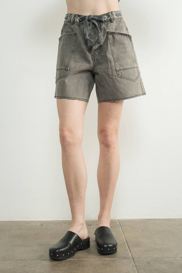 Charcoal VINTAGE WASHED BARREL DENIM SHORTS W/GROMMET WAIST